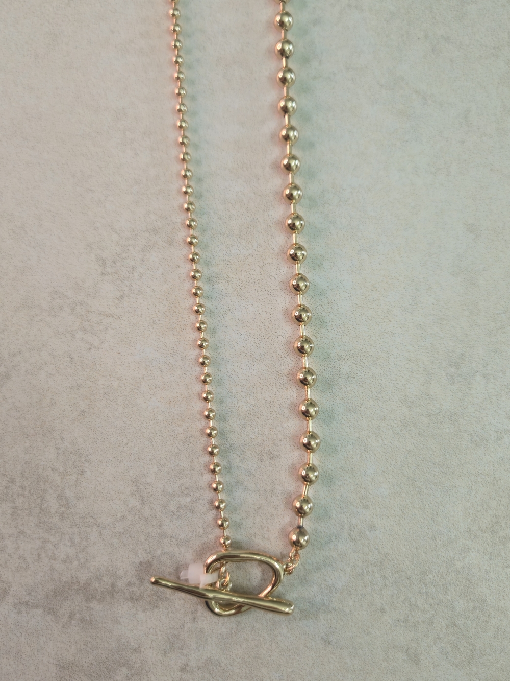 Gold Tone Long Ball Link Toggle Necklace Front Clasp Statement NWOT